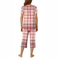 thumbnail image 3 of successthop Women's Summer Pajamas Capri Lightweight Plus Size Plaid Short Sleeve with Pockets Button 2 Piece Loungewear S Red, 3 of 6