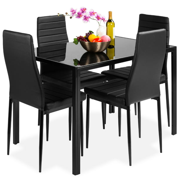 5 Piece Kitchen Dining Table Set, Pink Faux Leather Dining Room Chairs