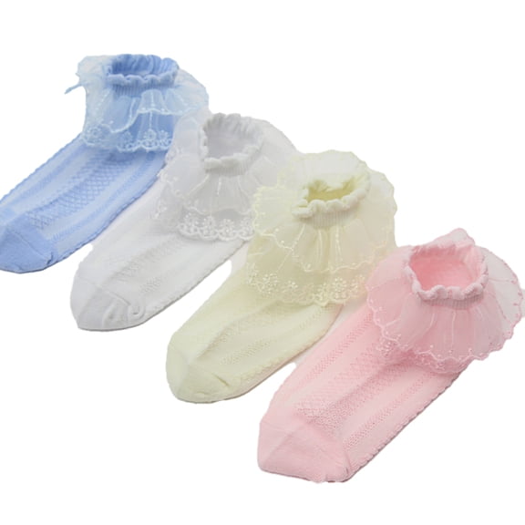 LYMAYTER 4 Pack Dress Socks for Toddler Summer Breathable Socks Girls Double Ruffle Ankle Socks 1-15Y