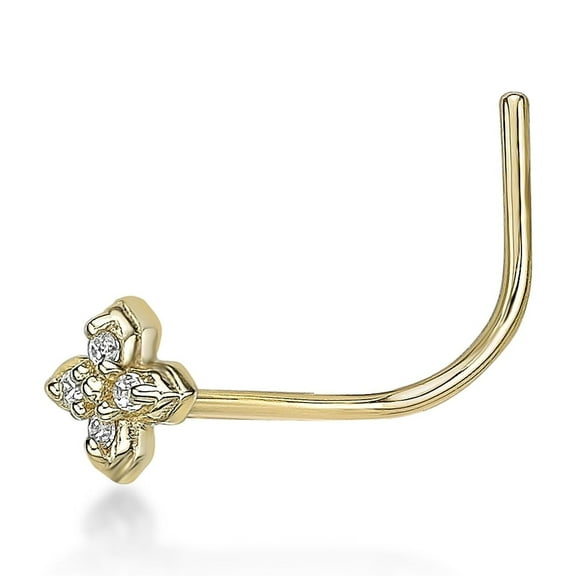 20 Gauge Curved 14K Yellow Gold Cubic Zirconia Flower Nose Ring