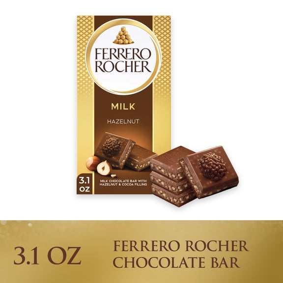 Ferrero Rocher premium chocolate bar, Milk Chocolate with Hazelnut Filling, Perfect Self Treat, 3.1 oz Each