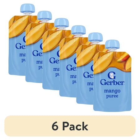 (6 pack) Gerber Stage 2 Baby Food, Mango Puree Pouch 12 ea
