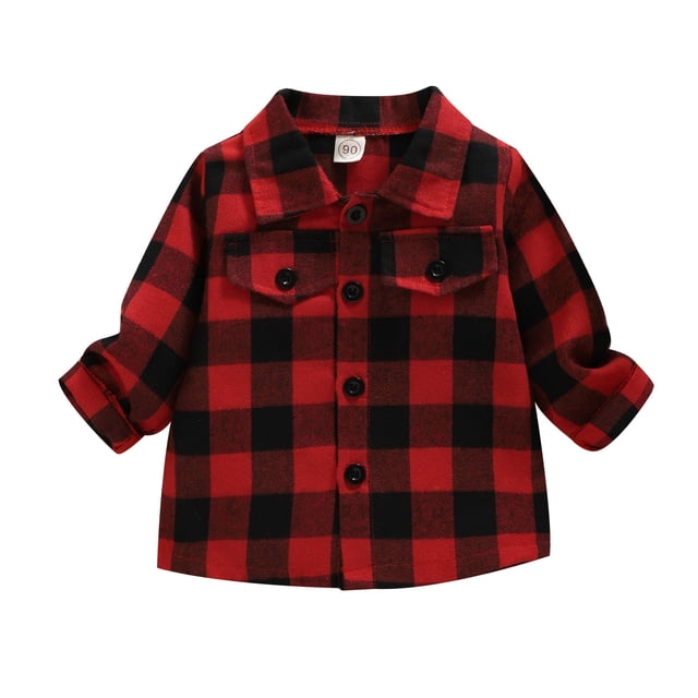HBFAGFB Chemises pour Tout-Petits Garçons Filles à Carreaux Boutonnées Manches Longues Vestes Décontractées Rouges Taille 110