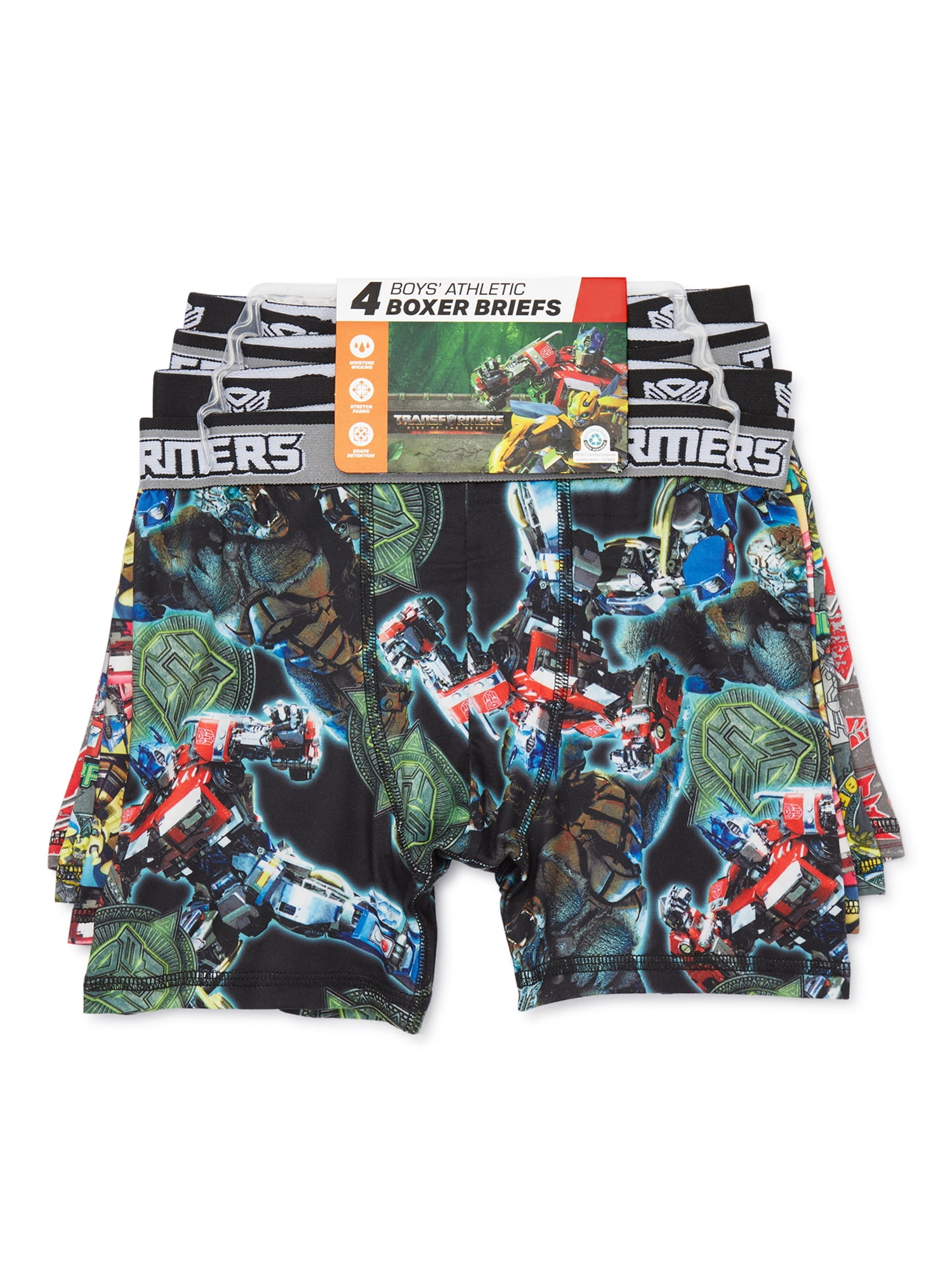 Transformers Boys’ Rise of the Beasts Print Boxer Briefs, 4-Pack, Sizes XS-XL