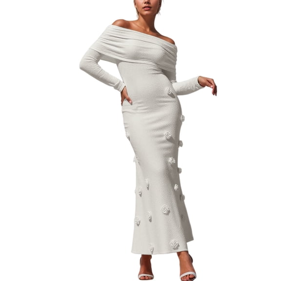 Women's Casual Off Shoulder Dress Elegant Hollow Out Design Pure Color Daily Wear Versatile Outfit With Jewelry Styling Hand Wash Recommended