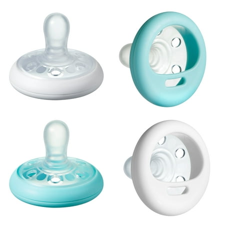 Tommee Tippee Breast-like Pacifier Soother, 6-18 months – White & Ice Blue, 4 (Best Breast Like Pacifier)