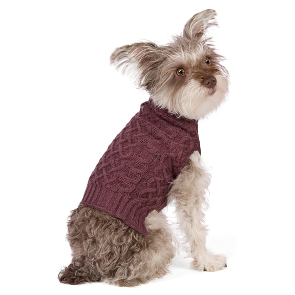 Vibrant Life Cable Knit Sweater for Dogs and Cats, Plum, XS
