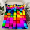 thumbnail image 2 of Castle Fairy Futuristic Cubes 4pcs Bed Sheets,Colorful Plaid King Sheets,Geometric Lattice Super Cozy Sheet Set,Ultra Soft Abstract Home Decor, 2 of 7
