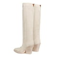 thumbnail image 4 of YDN Women Western Cowboy Pointed Closed Toe Boots Chunky Block High Heels Pull On Wide Calf Knee High Boots Shoes Size 7 White, 4 of 5
