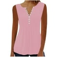 thumbnail image 2 of Aloohaidyvio Tank Tops for Women,Women's Summer Solid Color Basic Button Shirts 2024 Round Neck Soft Sleeveless T-shirt Stretch Loose Casual Tops, 2 of 5