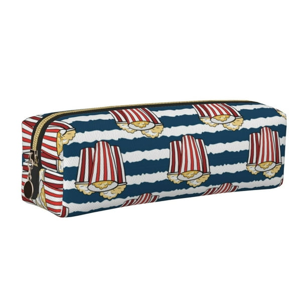 Easygdp Popcorn para Estuche de Lápices de Cuero, Estuche de Papelería de Cuero, Estuche de Gran Capacidad con Cremallera