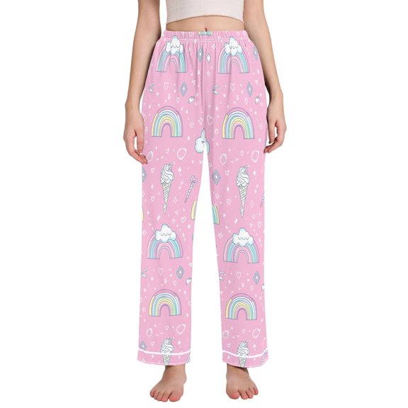 FORMRS Women's Pajama Pants with Pockets Soft Comfy Loungewear Sleep Bottom, Sizes S-2XL, Ice Cream Rainbow Pattern
