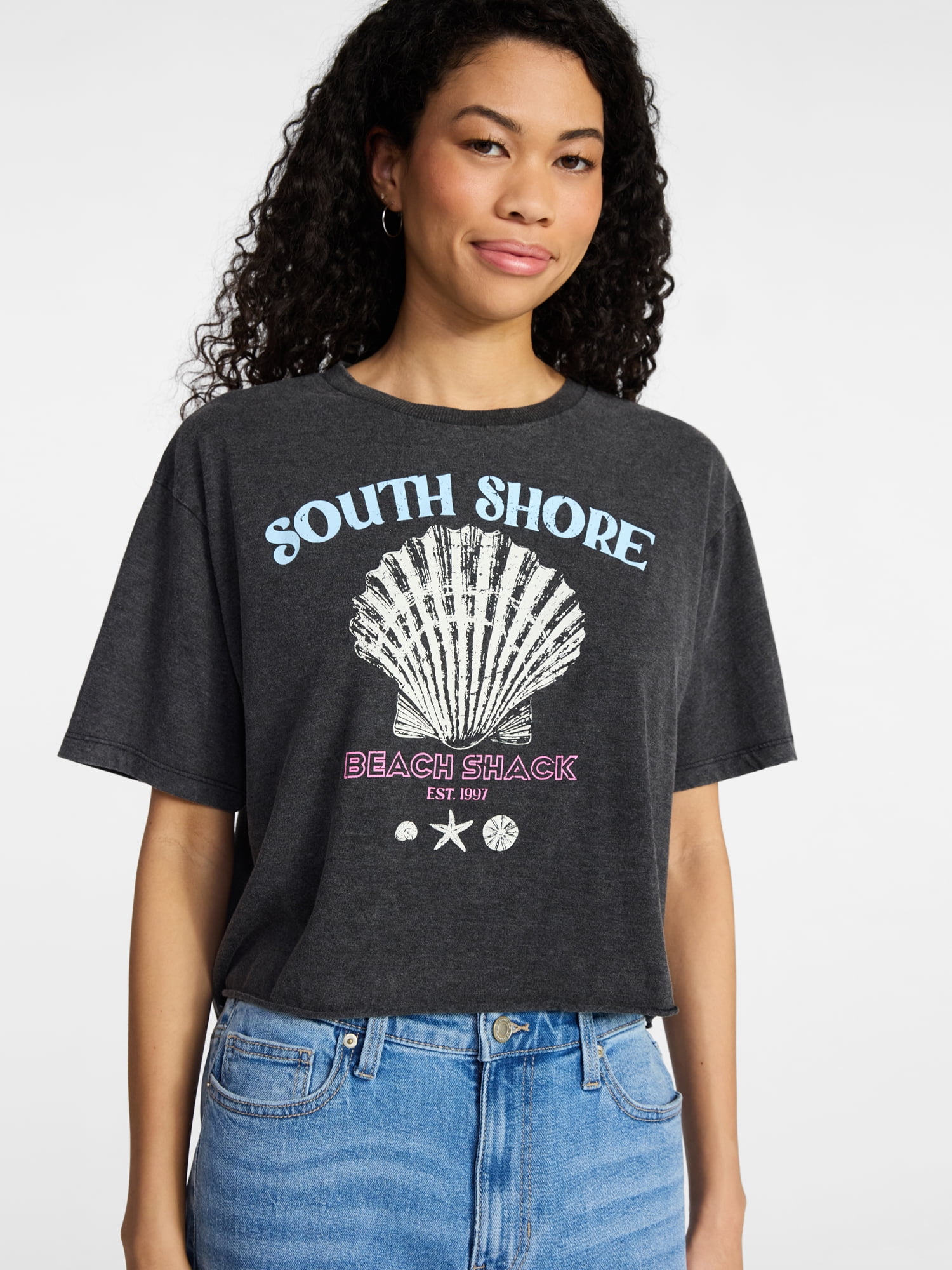 No Boundaries Boxy Cropped Graphic Tee, Women's XXS-XXL