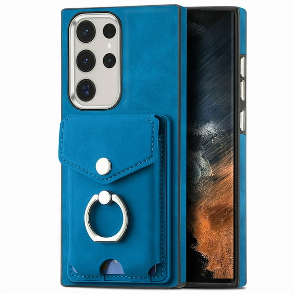 Dteck Wallet Case Compatible with Samsung Galaxy A52 5G,Case with Card Holder Skin-Friendly PU Leather Cover with Rotating Ring Kickstand Protective Bumper for Samsung Galaxy A52 5G,Blue