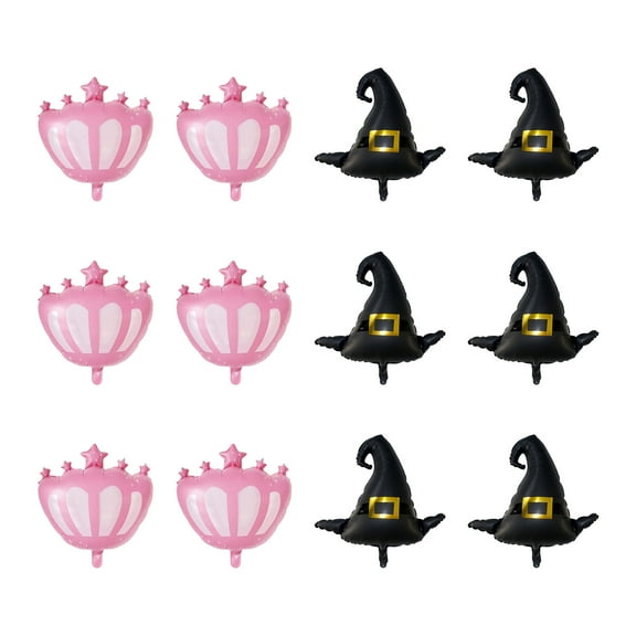 12Pcs Wicked Party Balloons Accessory Set Wicked Party Balloons Black Witch Hat and Peach Princess Crowns Decoration