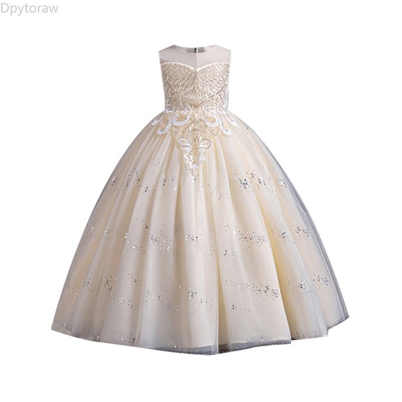 Dpytoraw Children Girls Wedding Bridesmaid Birthday Party Dress Skirt Girls Sleeveless Party Dresses,Beige Size 3 Years