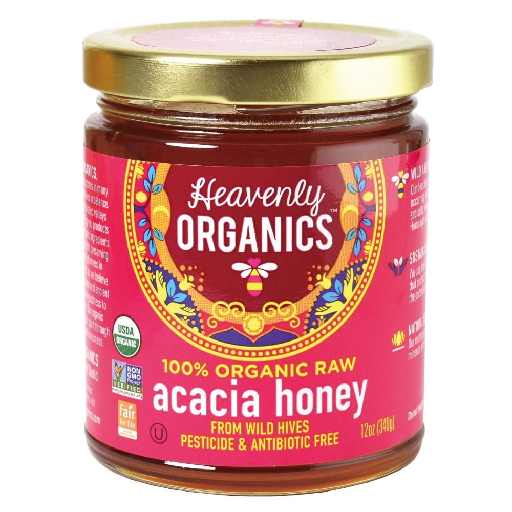 Heavenly Organics 100% Organic Raw Acacia Honey, Wild and Free