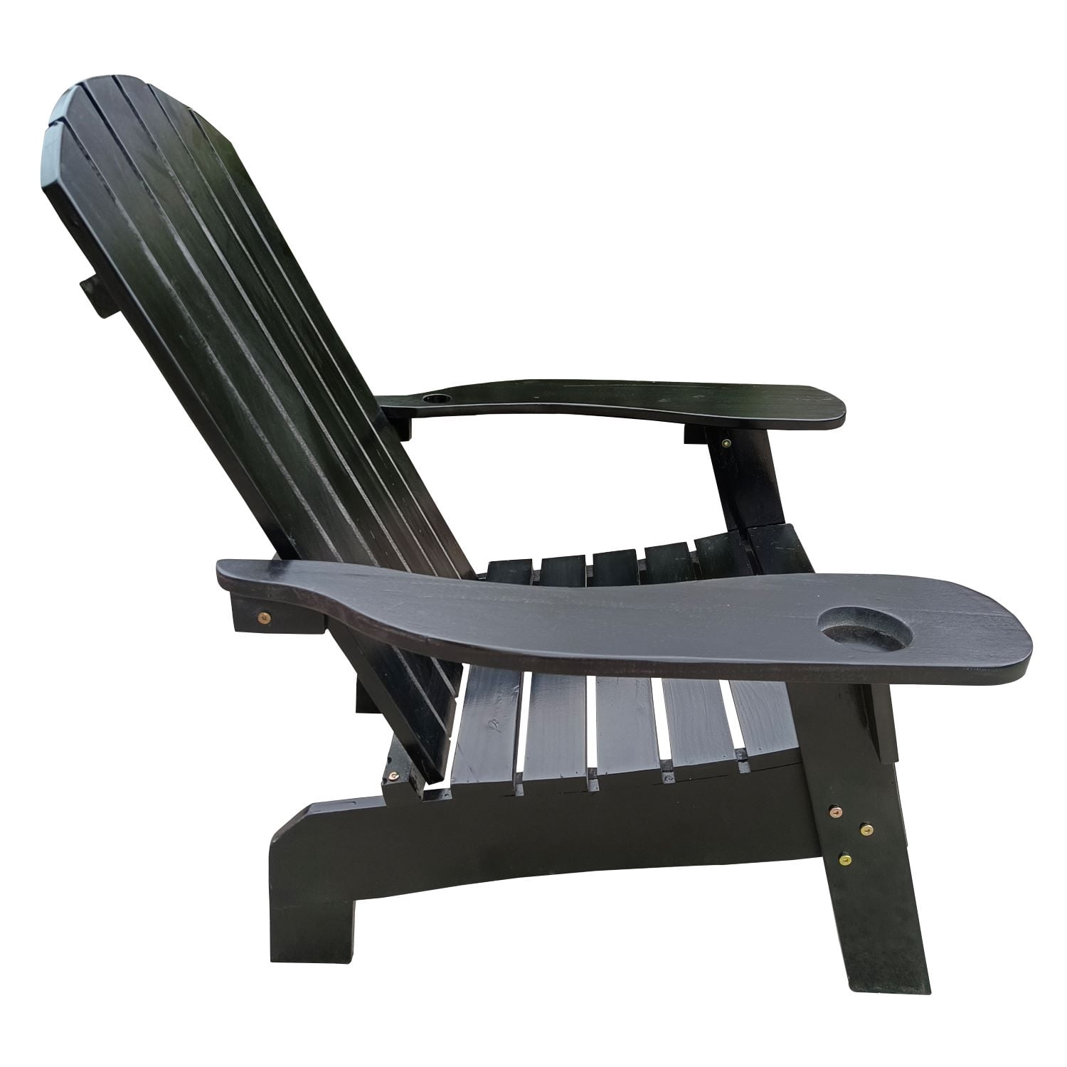 Resenkos Indoor/Outdoor Wood Adirondack Chair, Polywood Adirondack Chair with Hole to Hold Umbrella on The Arm, Black
