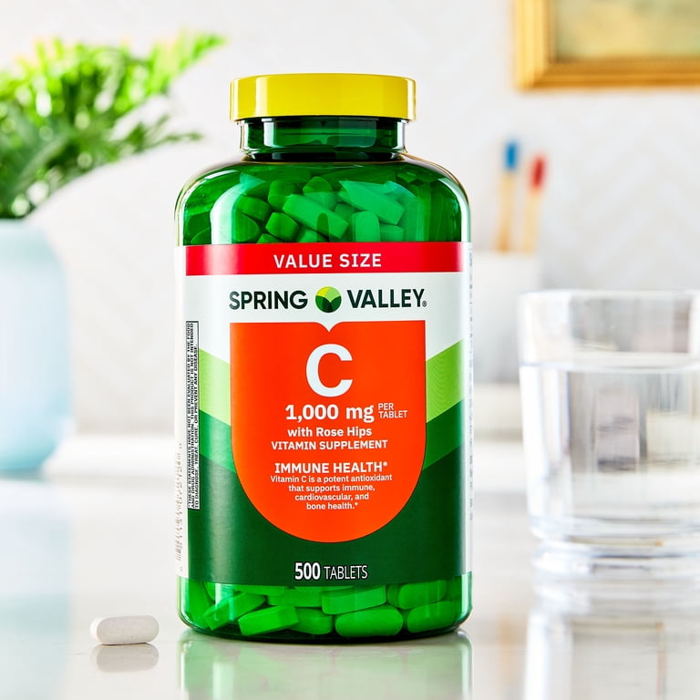 2 pack) Spring Valley Vitamin C with Rose Hips, 1000 mg, 500 Count