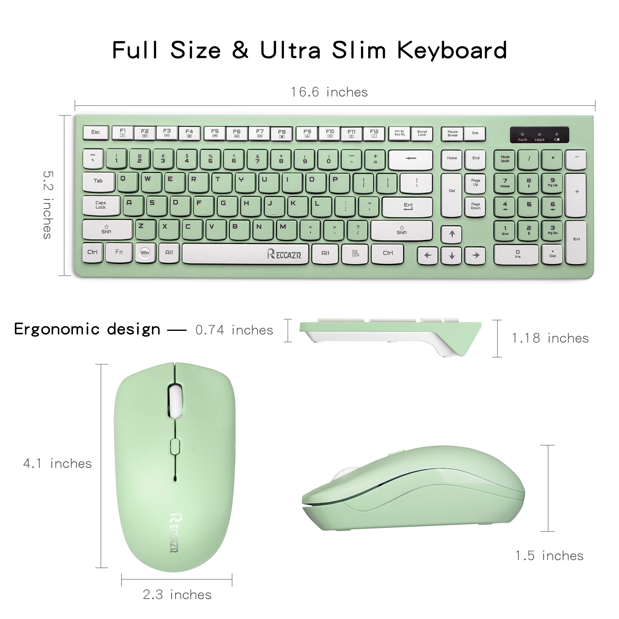 Reccazr Wireless Keyboard and Mouse Combo, 104-Key Green photo 5