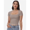 thumbnail image 6 of Women's Square Neck Crop Top - Short Sleeve Slim Fit T-Shirt, Casual Summer Workout Tee, 6 of 6