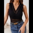 thumbnail image 4 of Camiseta de Mujer 2025 con Escote en V y Costuras de Encaje, Prenda Exterior e Interior de Moda, Chaleco, Tops para Mujer. Negro L, 4 of 9