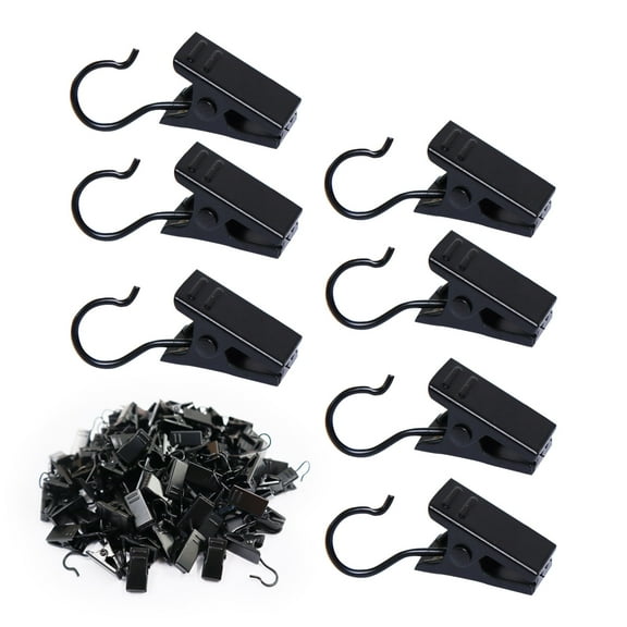 100Pcs Small Curtain Clips, Heavy-Duty Curtain Clip Hooks, Curtain Hangers Clips for Party Wire Light Holder Photo Home Christmas Decoration Art Craft Display, Black