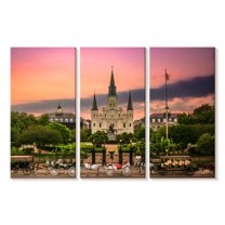 Elephant Stock New Orleans Cathedral Wall Art - Horizontal Multi Panel Canvas - Living Room Wall Decor - Religion And Spirituality Multi Panel - Orange And Purple Decor - 74" x 48"