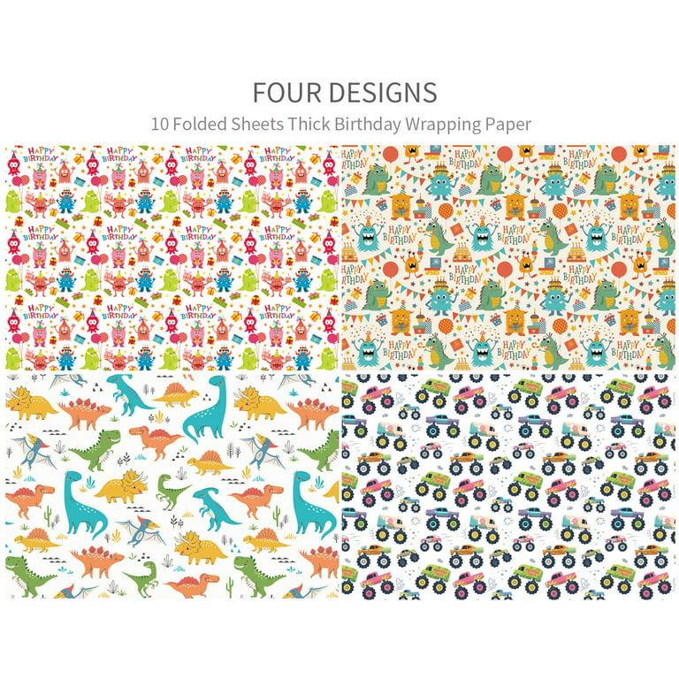 4th Birthday Wrapping Paper, Builder Construction Crane Digger Childrens  Wrapping Paper, Fourth Birthday Gender Neutral, Wrapping Paper 