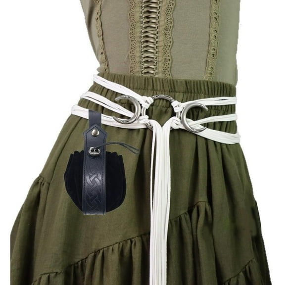 Weflink Nordic Theme Witch Rope Belt And Waist Bag Set With Trolled Buckles For Medieval Waist Rope Belt Waist Pouch Set For Women Event Gathering Wear