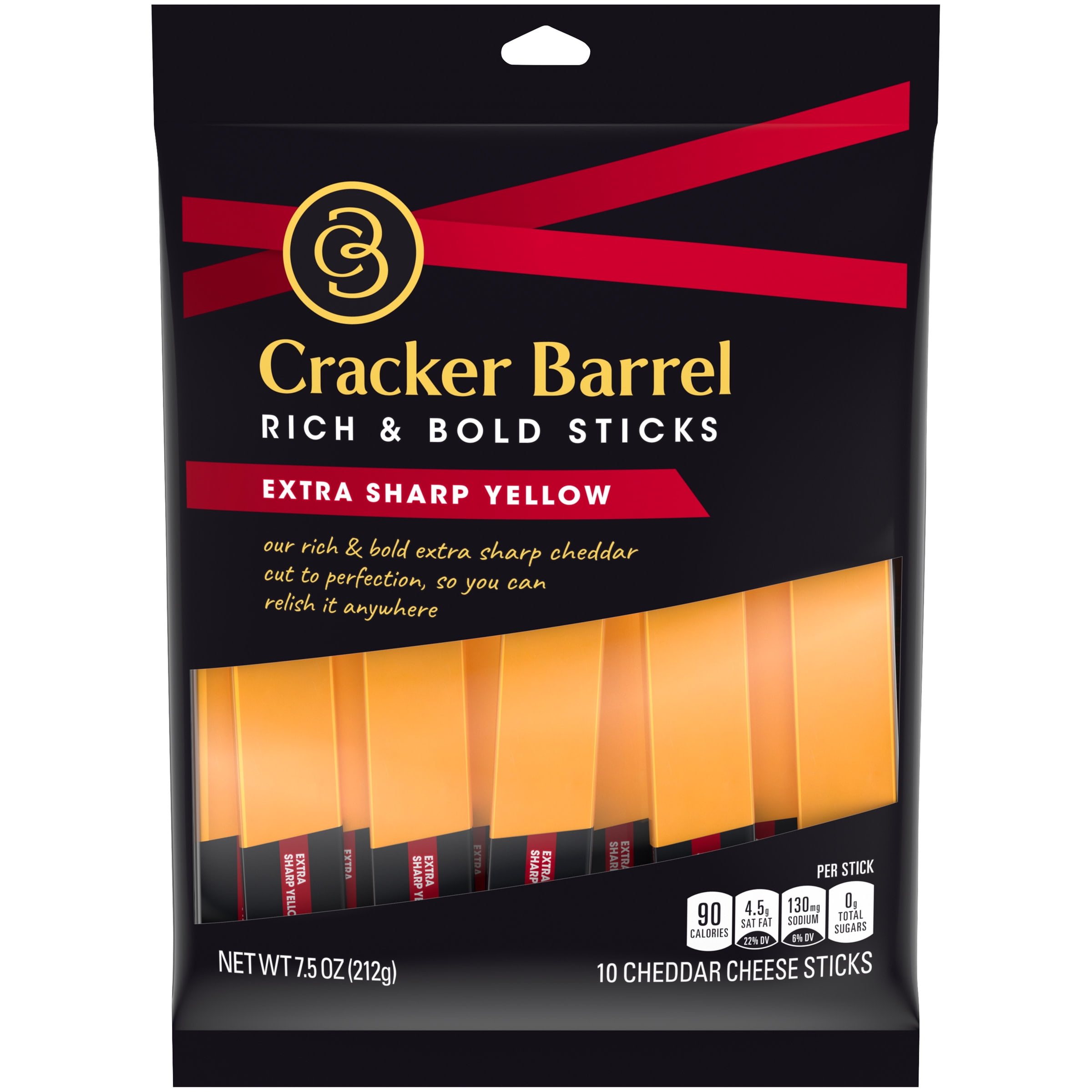 Cracker Barrel Rich & Bold Extra Sharp Yellow Cheddar Cheese Snacks, 10 ct Sticks