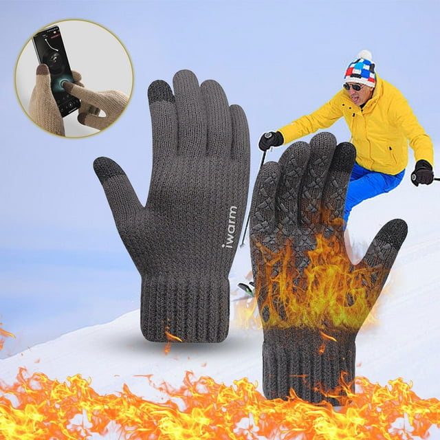 Winter Warm Knit Gloves, Full Coverage Touchscreen, Fleece Lined, Slip-resistant, for Cold Weather, Office Travel, Upgraded Screen Protection, Soft Touch Material,YISHFHP,Dark Gray