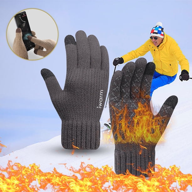 Guantes de punto de invierno cálidos para hombres y mujeres con pantalla mejorada, guantes antideslizantes con forro polar, chaqueta cálida y protector de manos.