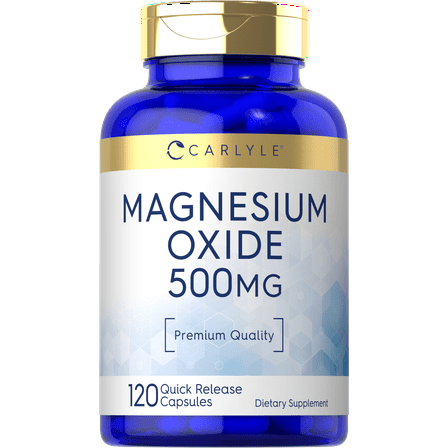 Magnesium Oxide 500mg | 120 Quick Release Capsules | Non-GMO and Gluten Free Supplement | By Carlyle