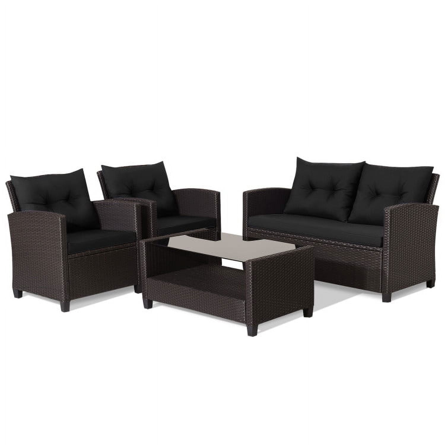 Aimee Lii 4 Pieces Wicker Patio Furniture Set with Tempered Glass Coffee Table, Wicker Outdoor Sectional, Black