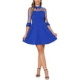thumbnail image 1 of Vestido de fiesta mini A-Line con malla transparente y mangas 3/4, escote en forma de llave, L azul real, 1 of 5