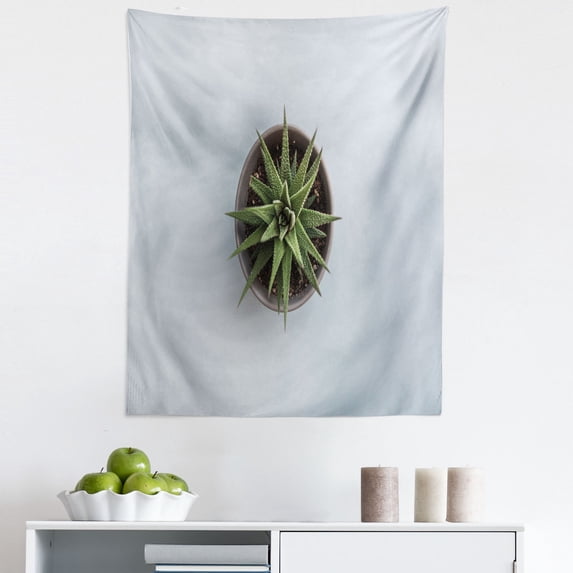 Cactus Theme Tapestry, Top View Succulent Plant Like Flower Pointy Branches Photo, Fabric Wall Hanging Decor for Bedroom Living Room Dorm, 5 Sizes, Pale Grey and Olive Green, by Ambesonne