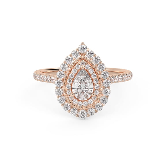 AFFY Double Halo Teardrop Engagement Rings for Women, Center 6x4mm Pear and Round Cut Lab Created Moissanite Ring in 10K Solid Rose Gold Size-10