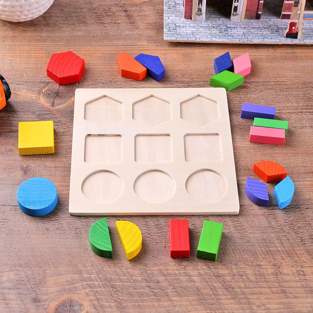 Wood Geometric Shapes Sorting Math Montessori Puzzle Kids Educational Toys 