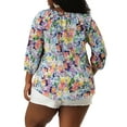 thumbnail image 3 of Unique Bargains Women's Plus Size 3/4 Sleeves Self Tie Neck Floral Blouse Colorful Floral Color 4X, 3 of 7