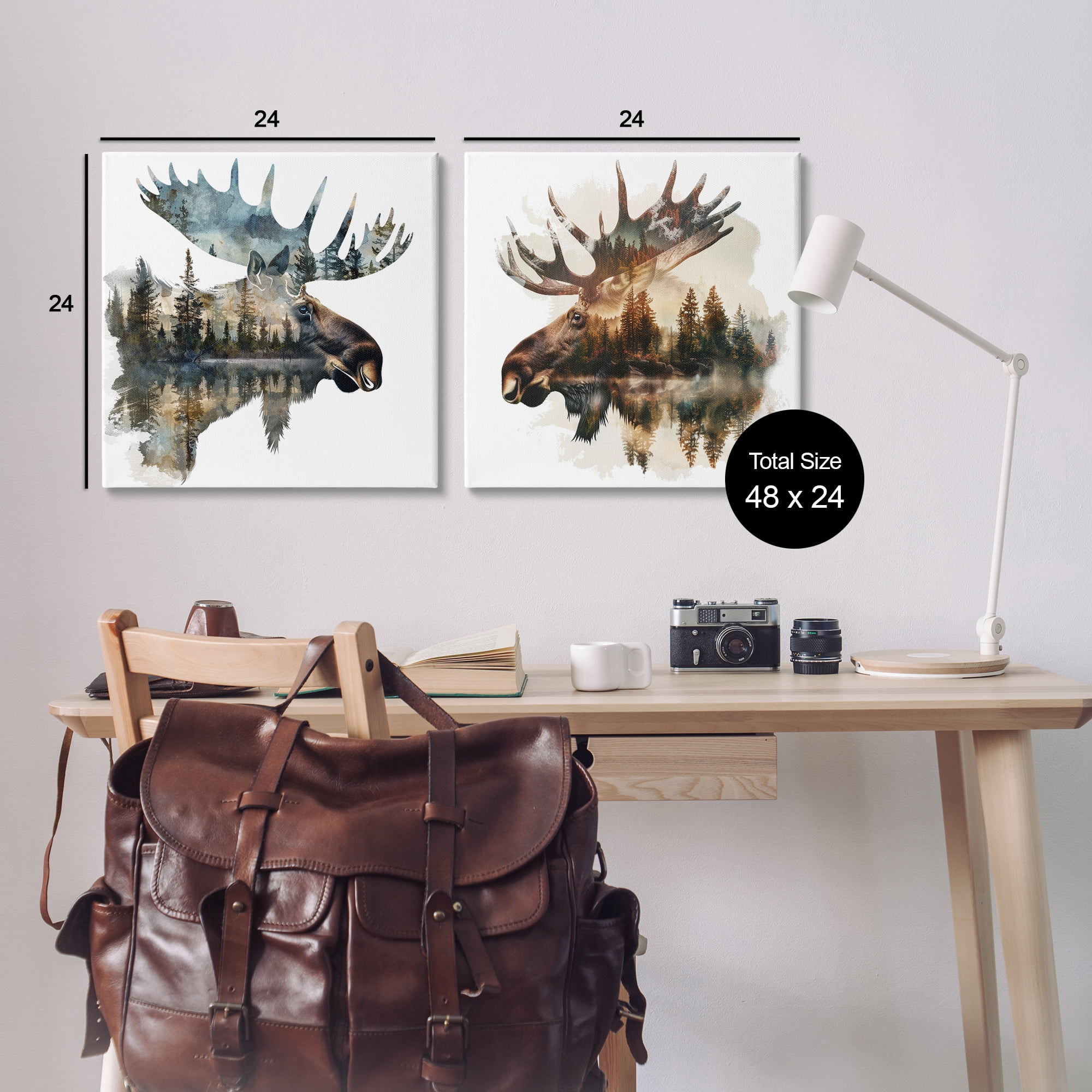 Stupell Industries Woodland Moose Forest Silhouettes Animals Painting Wrapped Canvas Art Print Wall Art, 24 x 24, Set of 2