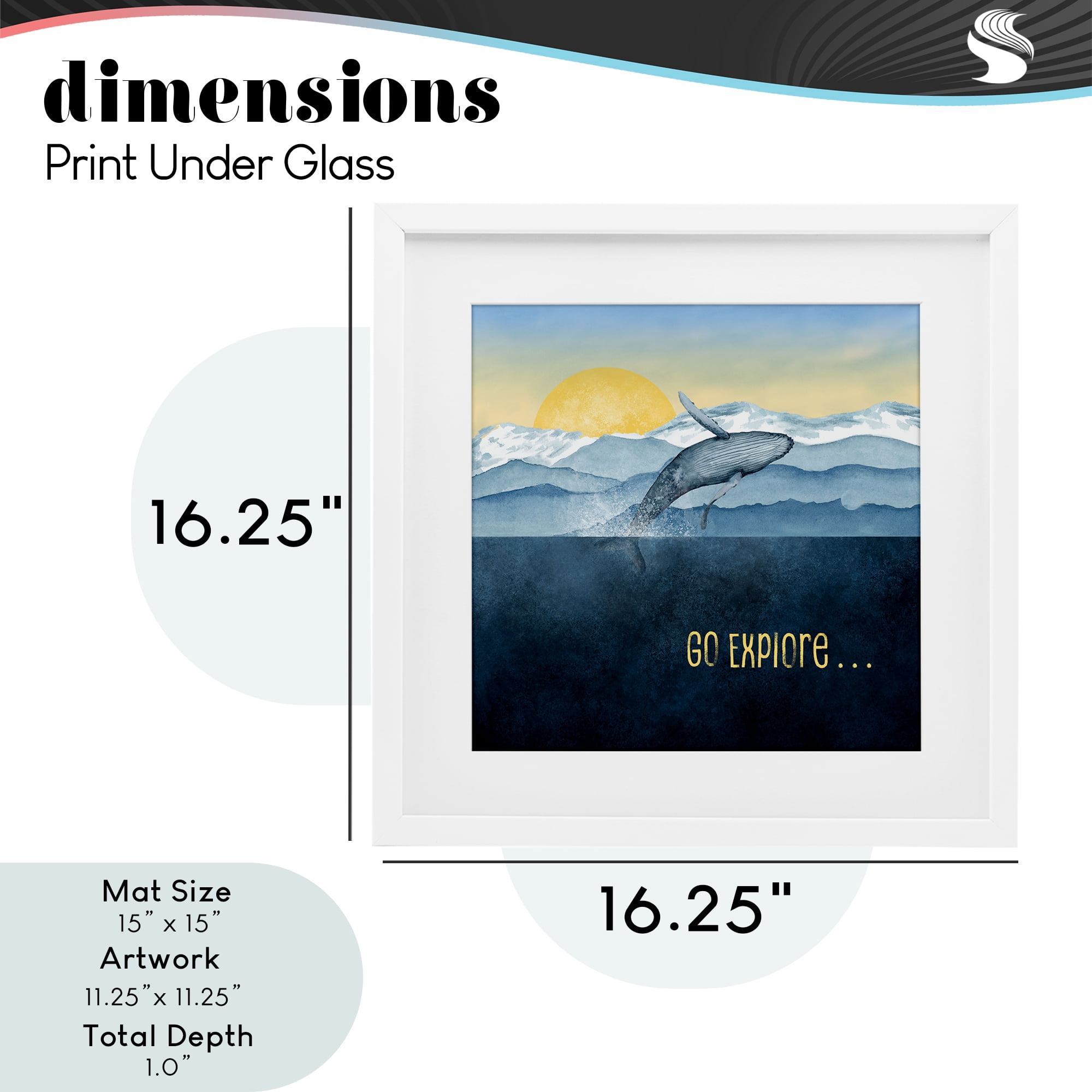 Go Explore Whale Breach White Framed Print Under Glass, design by Brett Blumenthal