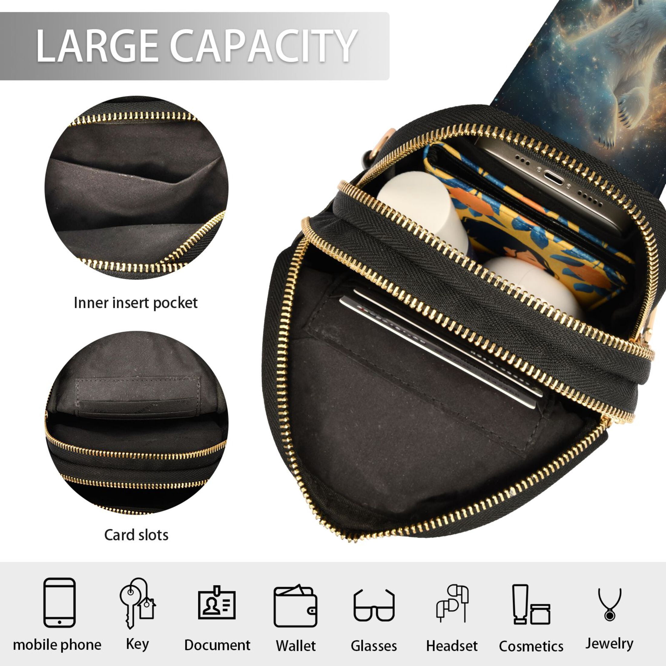 ALAZA Polar Bear Starry Night Sling Bag for Women Men Waterproof Crossbody Chest Bags