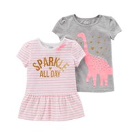 Toddler Girl Short Sleeve Shirts, 2-Pack