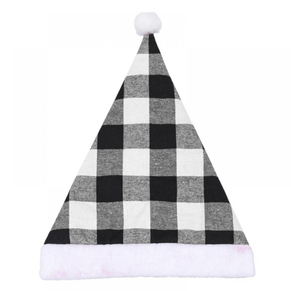 black and white buffalo plaid santa hat