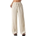 thumbnail image 2 of Women's Striped High Waist Drawstring Wide Leg Loose Casual Trousers with Pockets Color XS, 2 of 9
