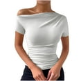 thumbnail image 1 of Plebaso Women's One Shoulder Tops Short/Long Sleeve Slim Shirts Ruched Going out Tees Shirts for Women, 1 of 6