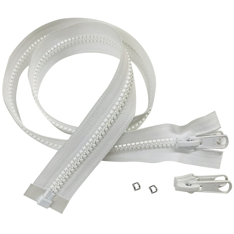 EZ-Xtend Lenzip #8 Separating Zipper - Extra Metal Slider & 2 Stops (White  120) 