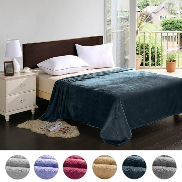 Flannel Fleece Blanket Winter Warm Brushed Blankets Lightweight Thermal Throw for Bed, Sofa or Couch 79x90in Dark Blue