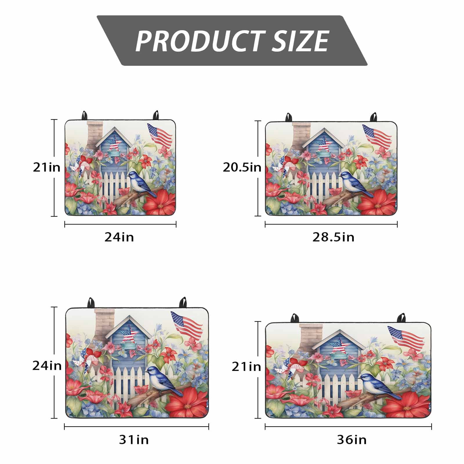 4th of July Stove Top Cover for Electric Stove, Heat-proof & Non Slip Glass Top Stove Cover Protector, Independence Day Floral Birds American Flag Kitchen Flat Cooktop Rubber Mat 24x21 Inches